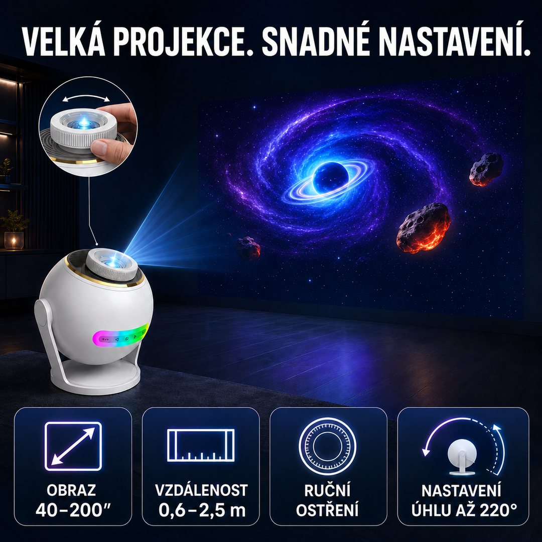 Nanxin Dynamický 3D projektor galaxie SK19 – 60 video scén, Bluetooth reproduktor a dálkové ovládání